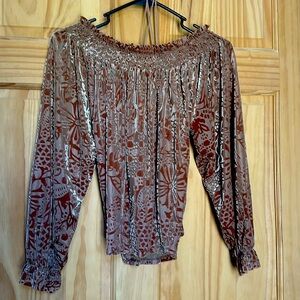 NWT Free People Off Shoulder Velvet Top in Gold size small